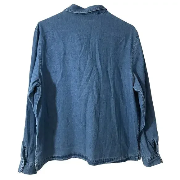 Vintage 90’s Lemon Grass Christmas Denim Shirt Top Snowman Sz Large - Picture 2 of 8